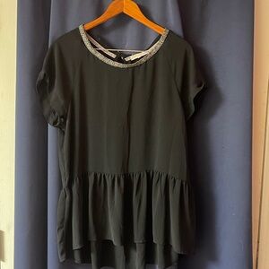 Rewind Black Peplum Blouse with Silver Trim